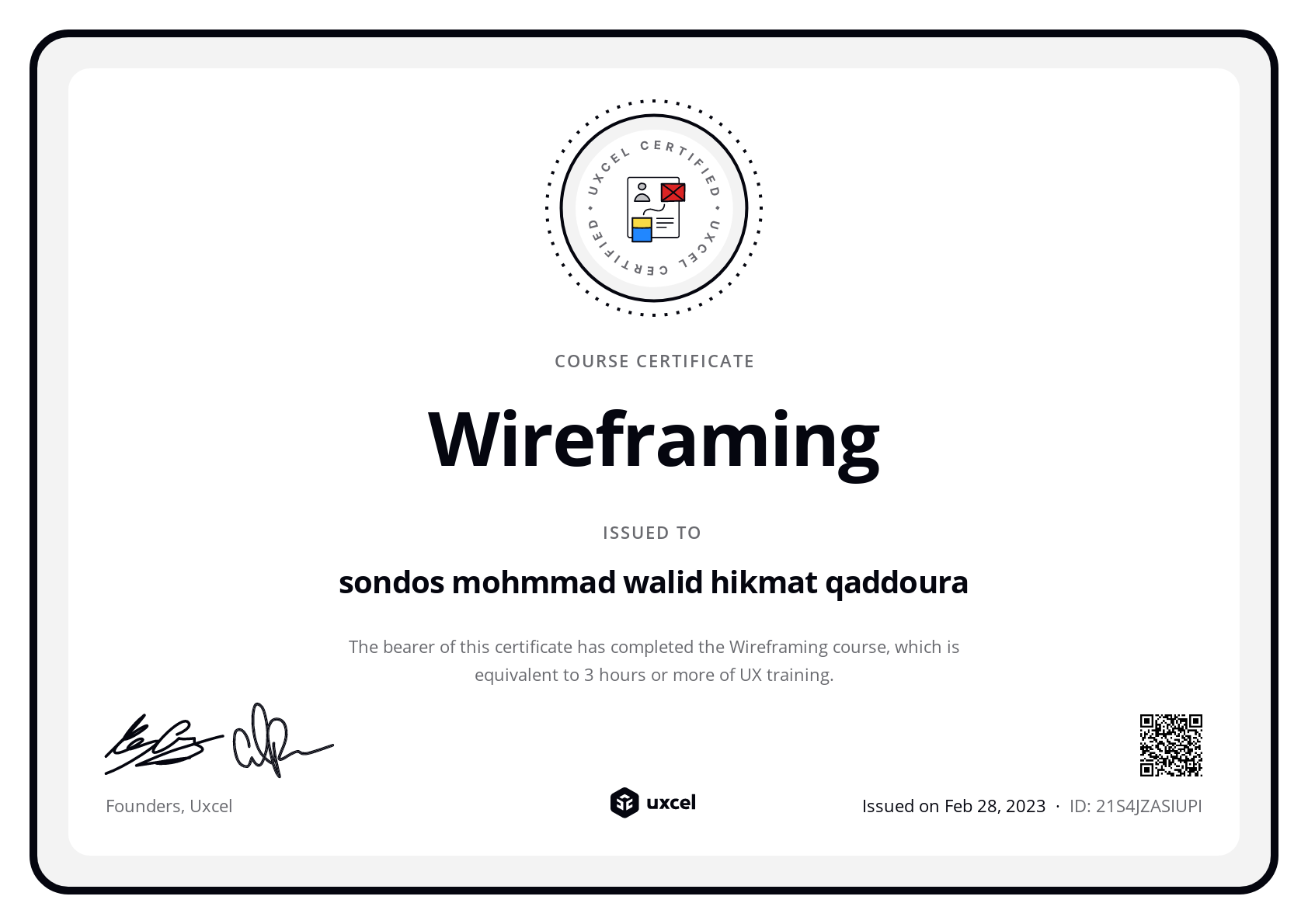 sondos mohmmad walid hikmat qaddoura's certificate